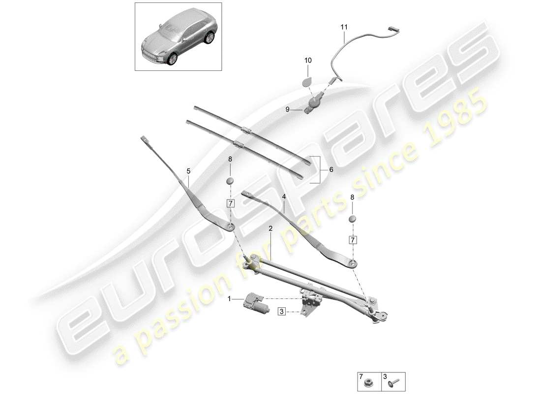 porsche macan (2019) windshield wiper system compl. part diagram