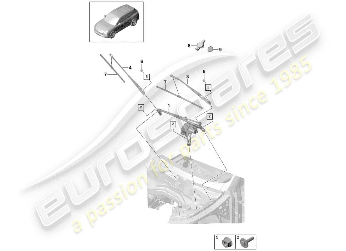 porsche cayenne e3 (2019) windshield wiper system compl. part diagram