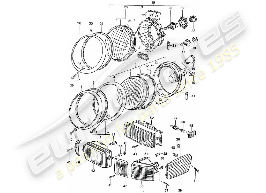 porsche 964 (1994) headlamp part diagram