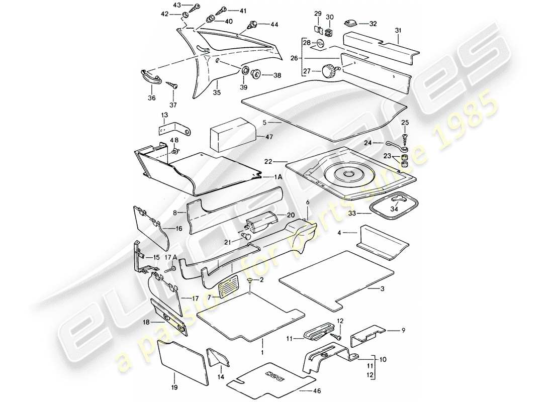 porsche 928 (1988) trims part diagram