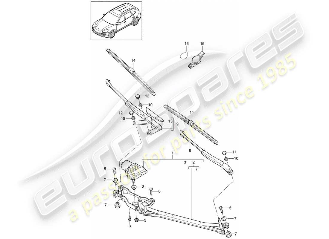 porsche cayenne e2 (2017) windshield wiper system compl. part diagram