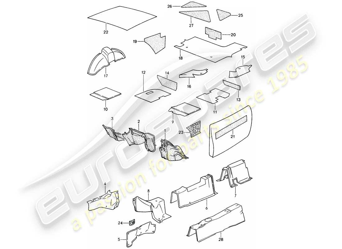 porsche 944 (1990) sound absorber part diagram