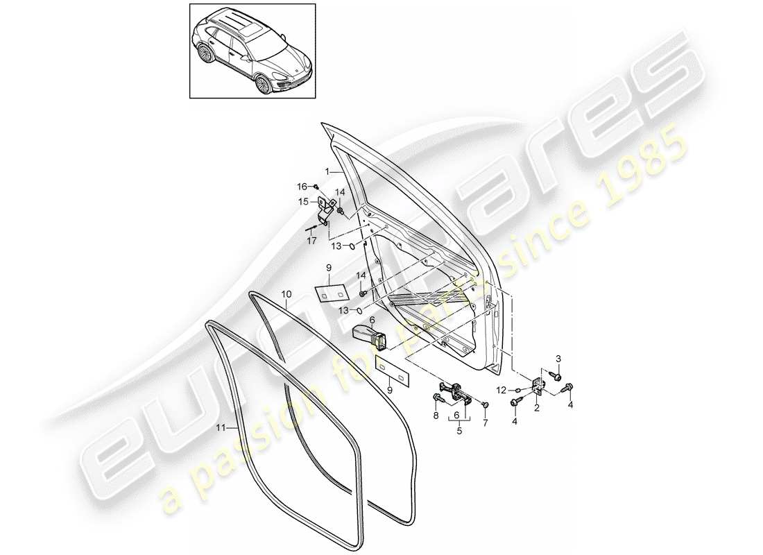 porsche cayenne e2 (2017) door shell part diagram