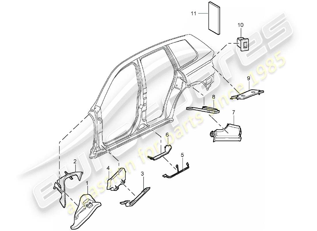 porsche cayenne (2005) sound absorber part diagram