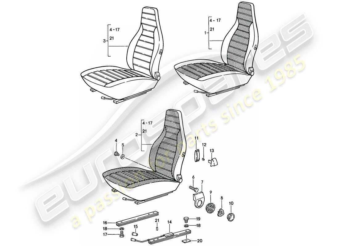 porsche 911 (1986) front seat - complete - d >> - mj 1984 part diagram