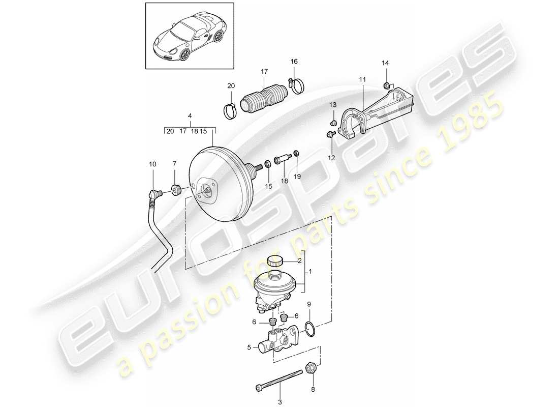 porsche boxster 987 (2009) brake master cylinder part diagram