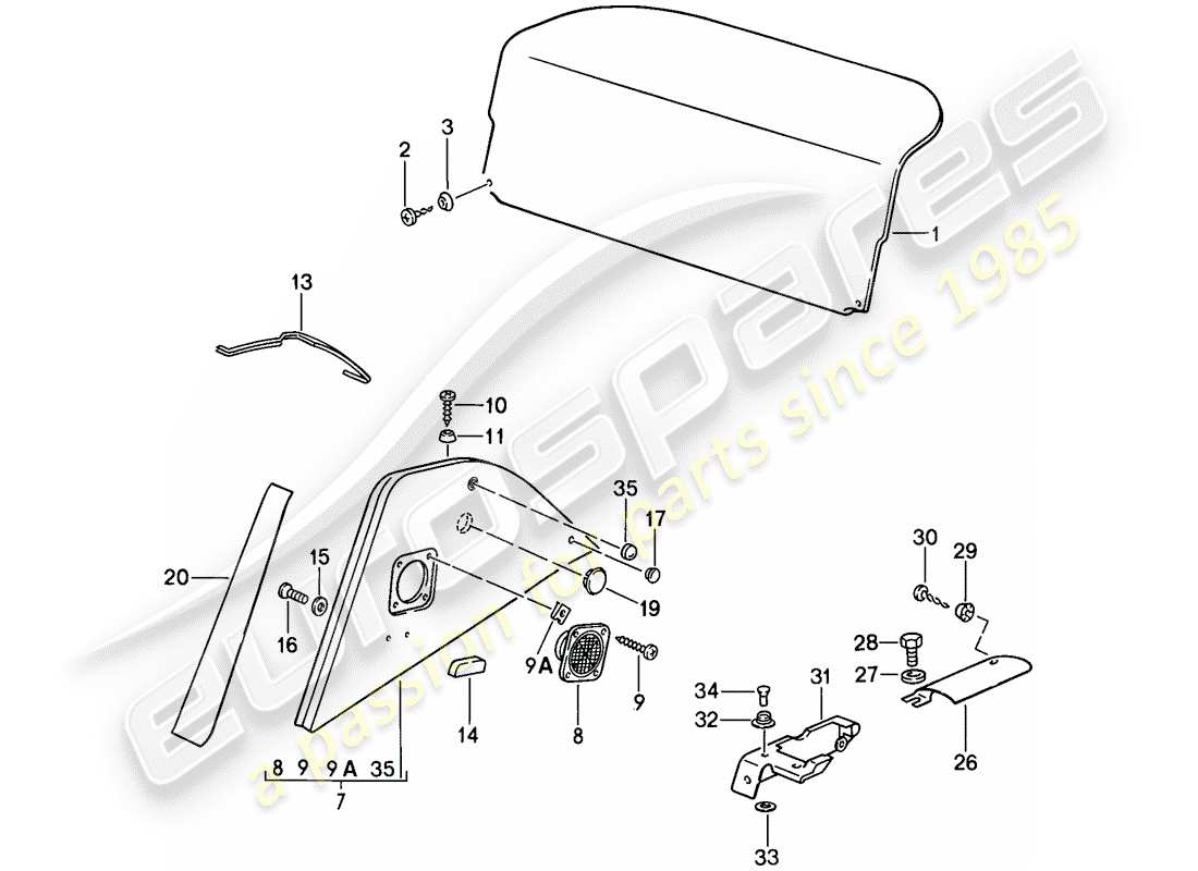 porsche 911 (1987) interior equipment part diagram