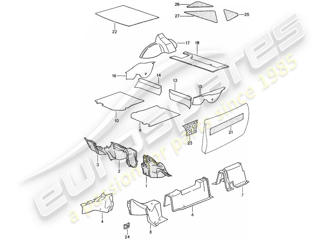 porsche 968 (1995) sound absorber part diagram