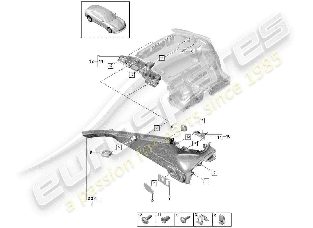 porsche panamera 971 (2020) trims part diagram