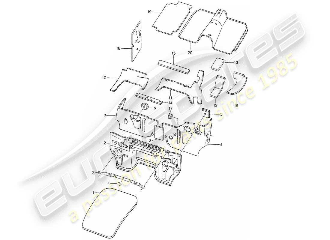 porsche 928 (1995) body shell - sound proofing 1 part diagram