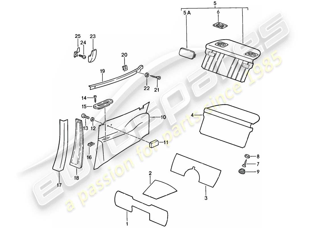 porsche 911 (1985) interior equipment part diagram