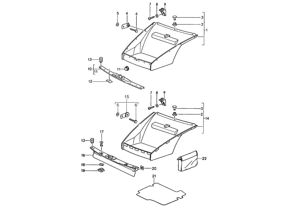 porsche 964 (1994) interior equipment - front luggage compartment part diagram