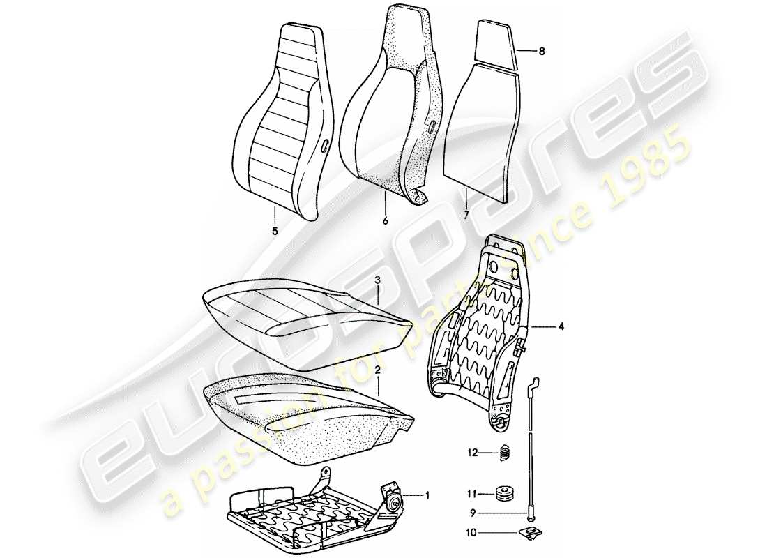 porsche 911 (1983) front seat - single parts part diagram