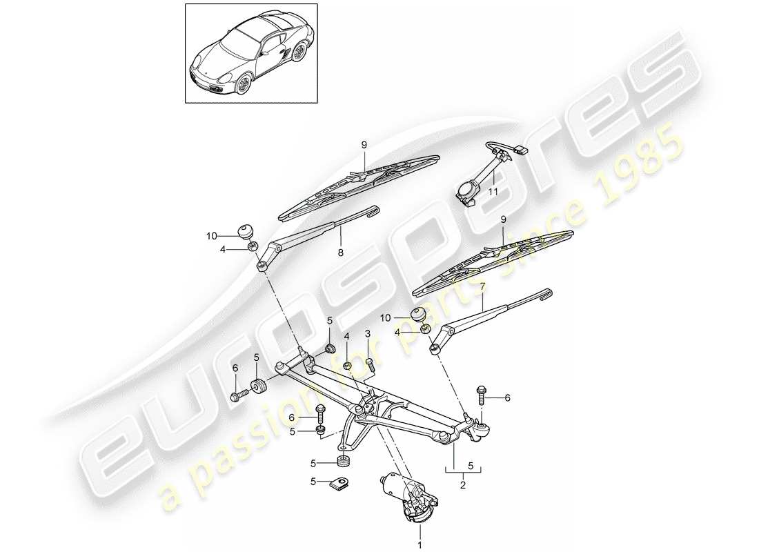 porsche cayman 987 (2011) windshield wiper system compl. part diagram