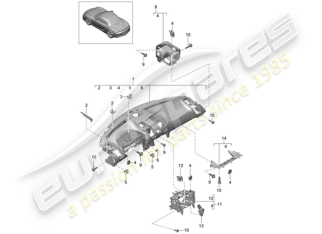 porsche boxster 981 (2015) dash panel trim part diagram