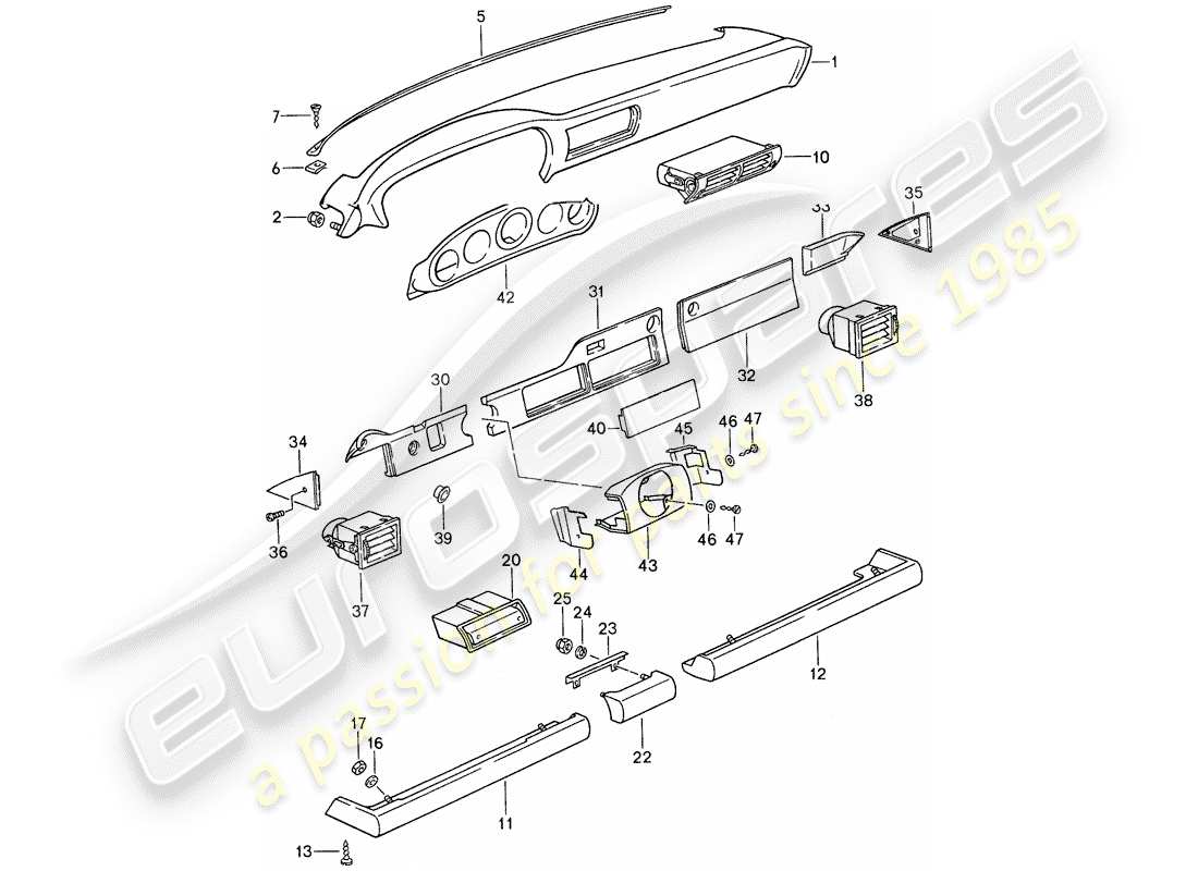 porsche 959 (1988) dashboard part diagram