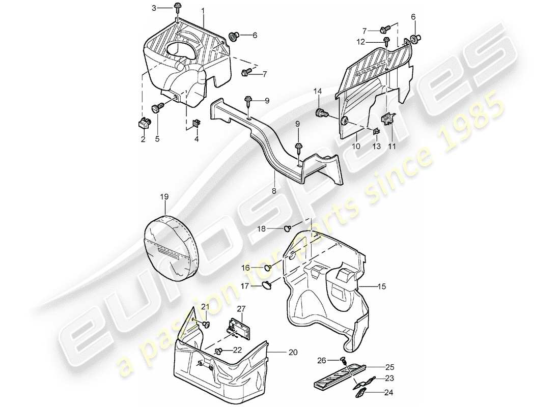 porsche 996 gt3 (2005) luggage compartment part diagram