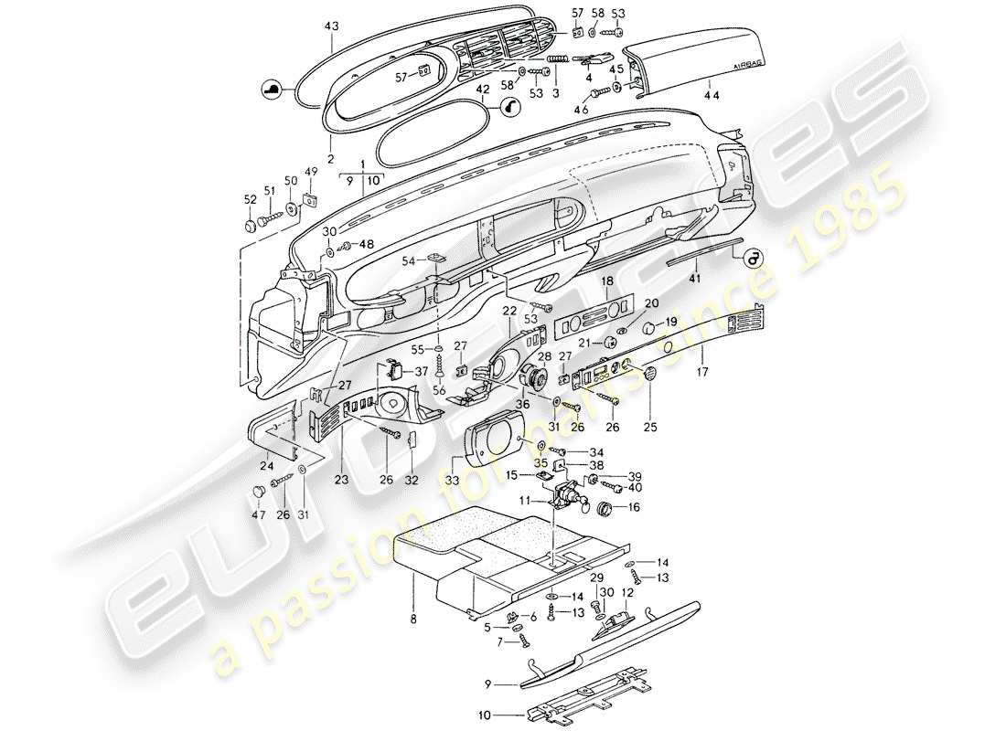 porsche 968 (1995) dash panel trim part diagram