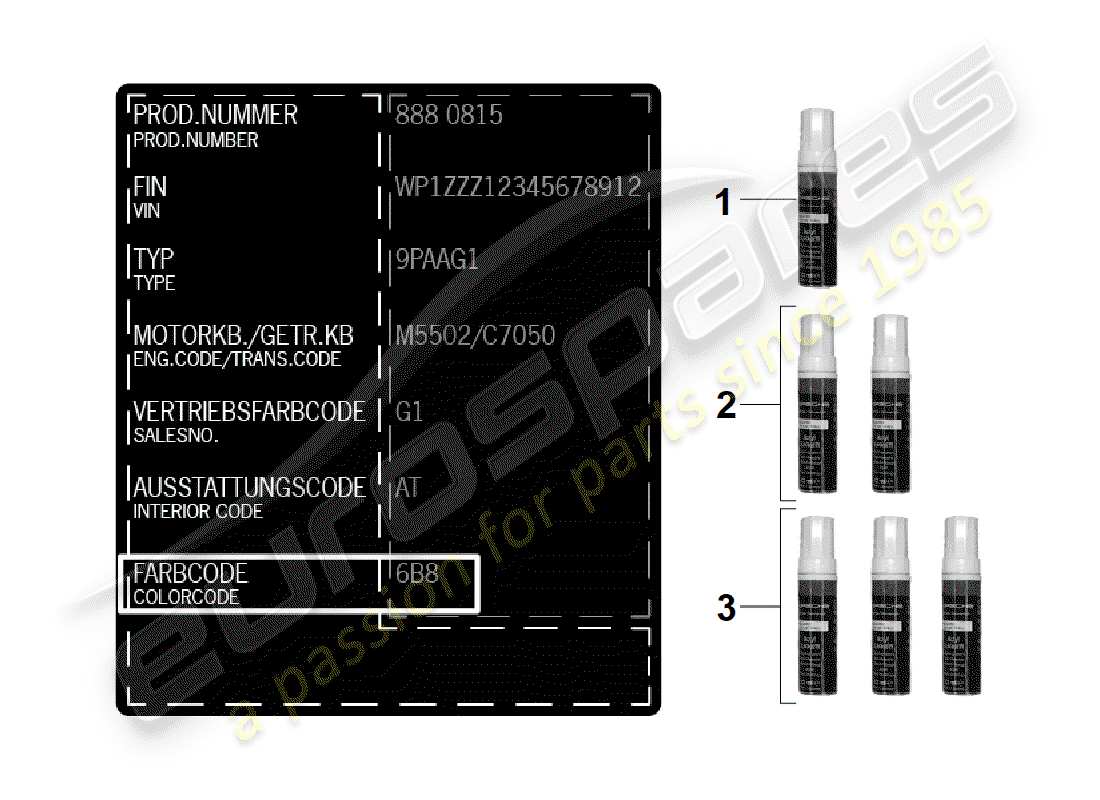 porsche boxster spyder (2019) paint touch-up stick part diagram