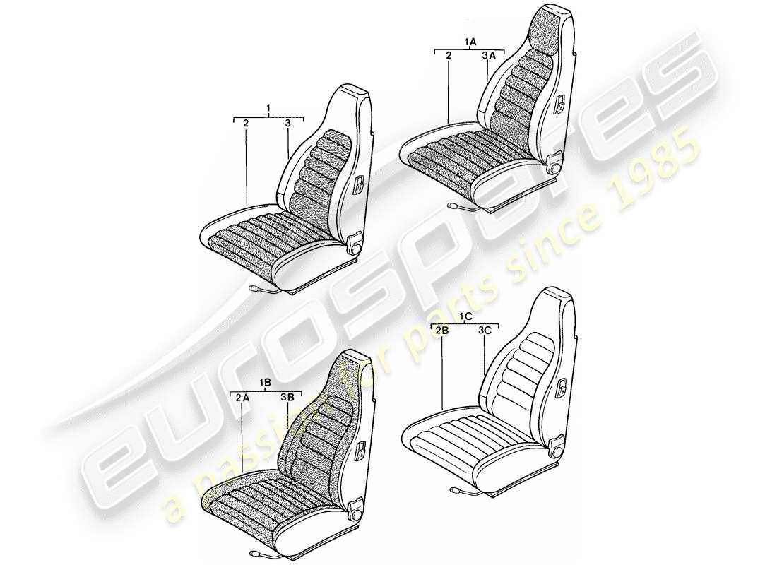 porsche 944 (1983) front seat - complete - seat cover part diagram