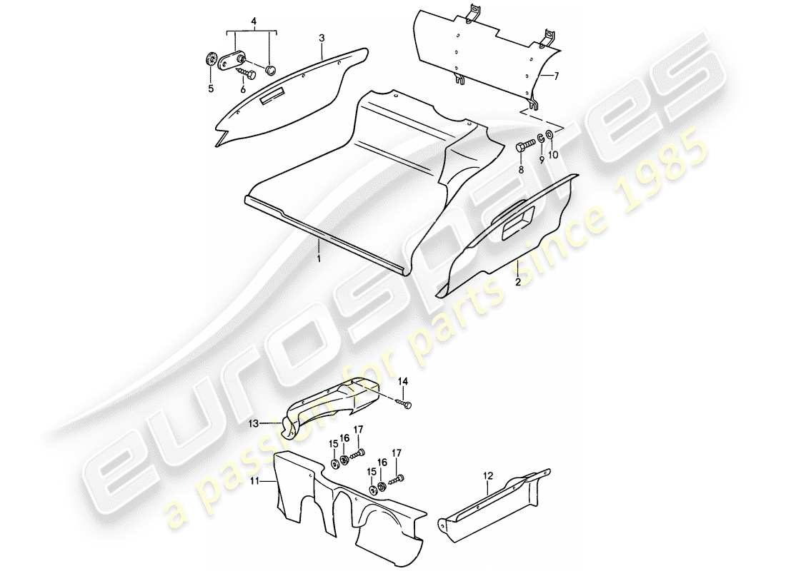 porsche 911 (1987) special model - flatnose design - interior equipment - front luggage compartment part diagram