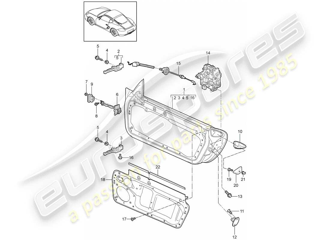 porsche cayman 987 (2011) door shell part diagram