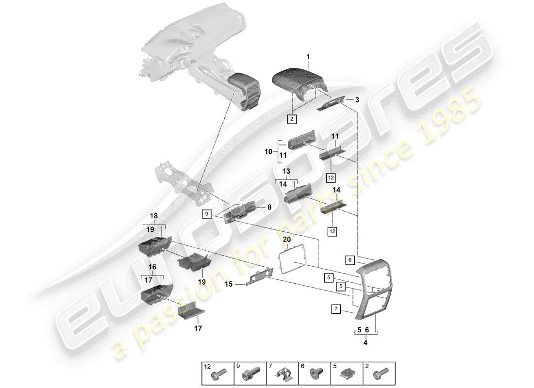 porsche cayenne e3 (2020) center console part diagram