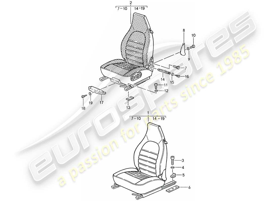 porsche 959 (1988) front seat part diagram