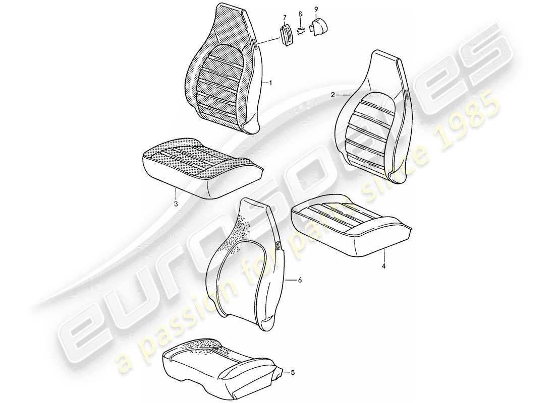 porsche 959 (1987) front seat - cover part diagram