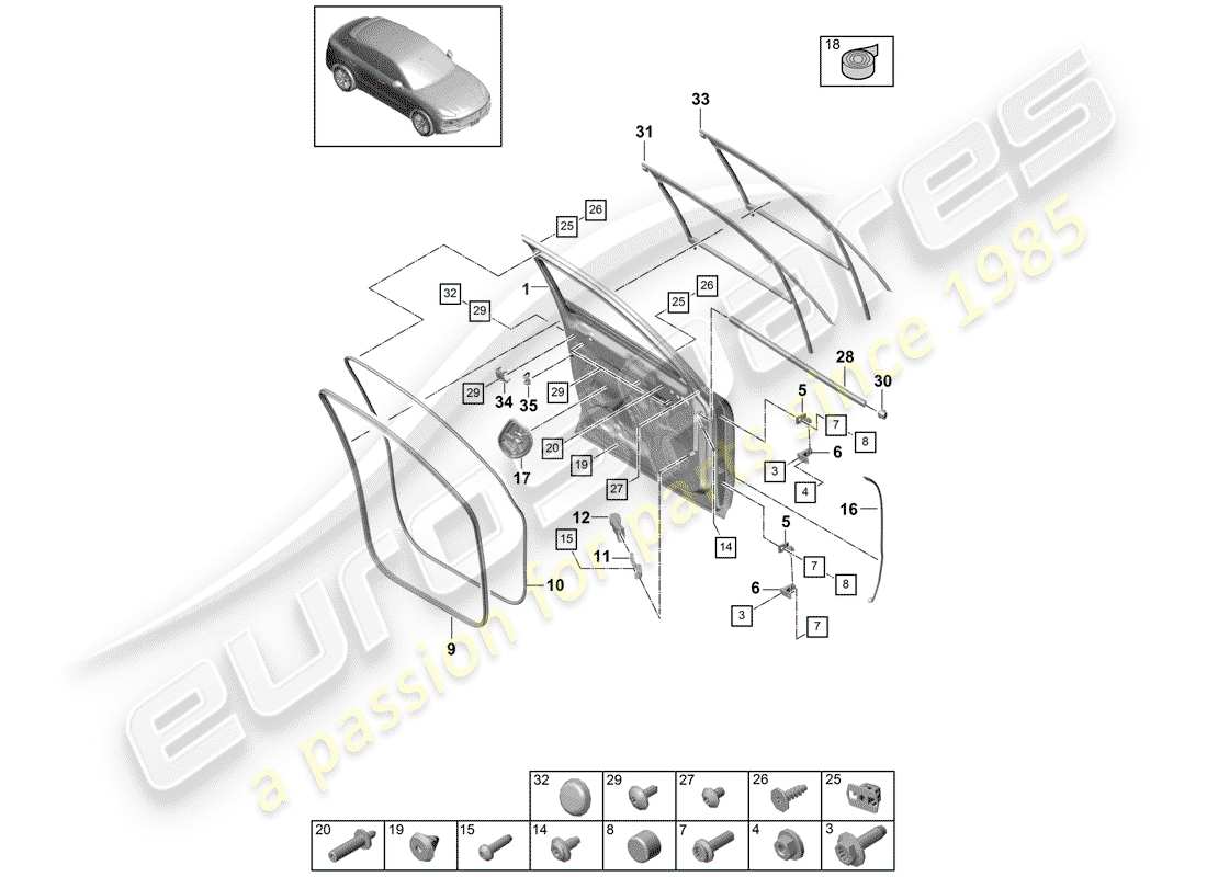 porsche cayenne e3 (2020) door shell part diagram