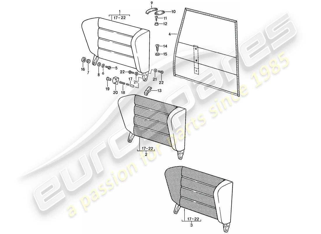 porsche 911 (1984) emergency seat - backrest part diagram