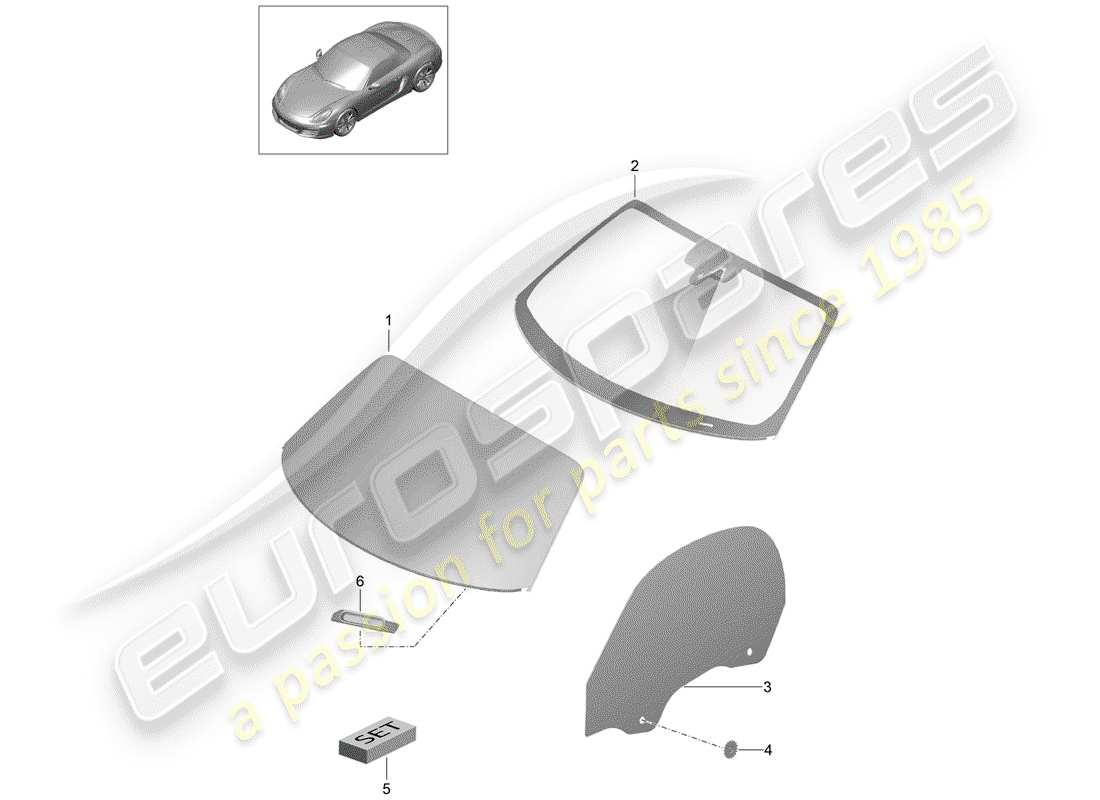 porsche boxster 981 (2014) window glazing part diagram