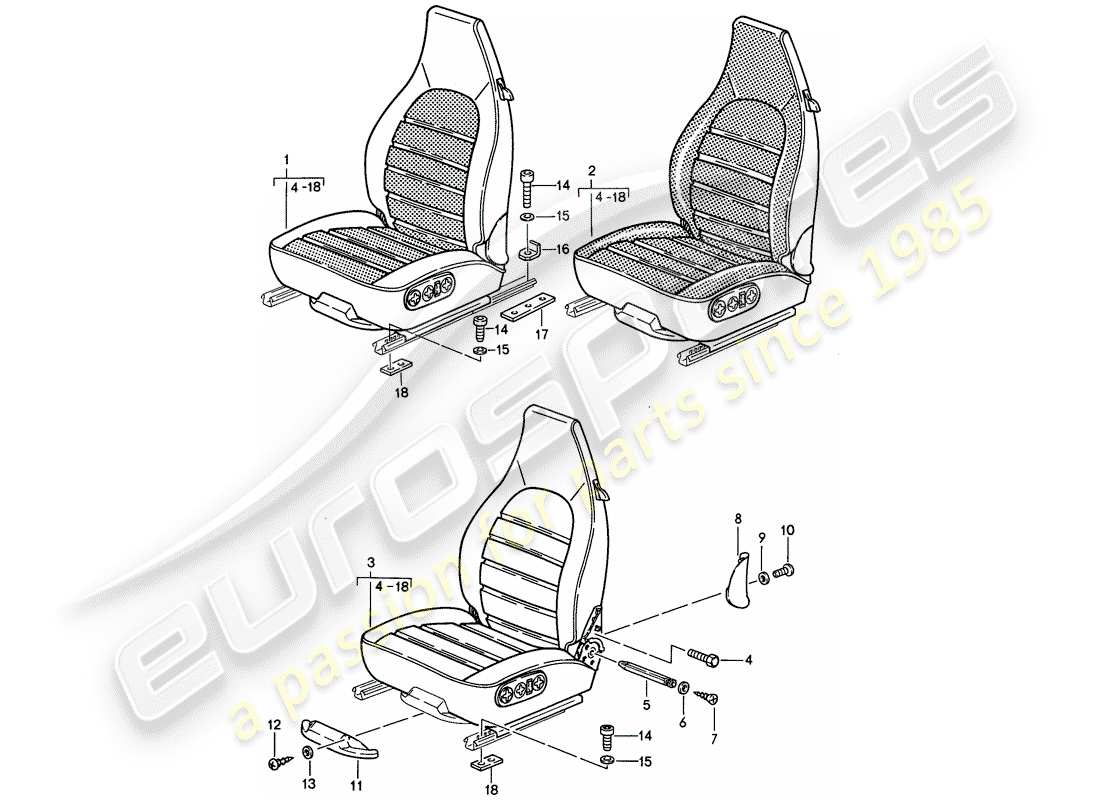 porsche 968 (1995) seat - complete part diagram