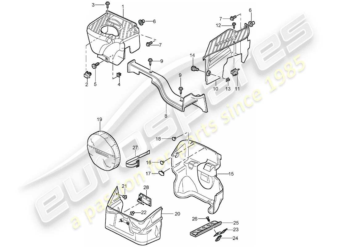 porsche 996 (2002) luggage compartment part diagram