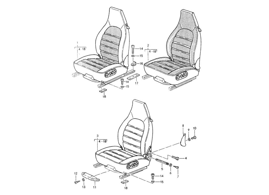 porsche 964 (1994) seat - complete part diagram