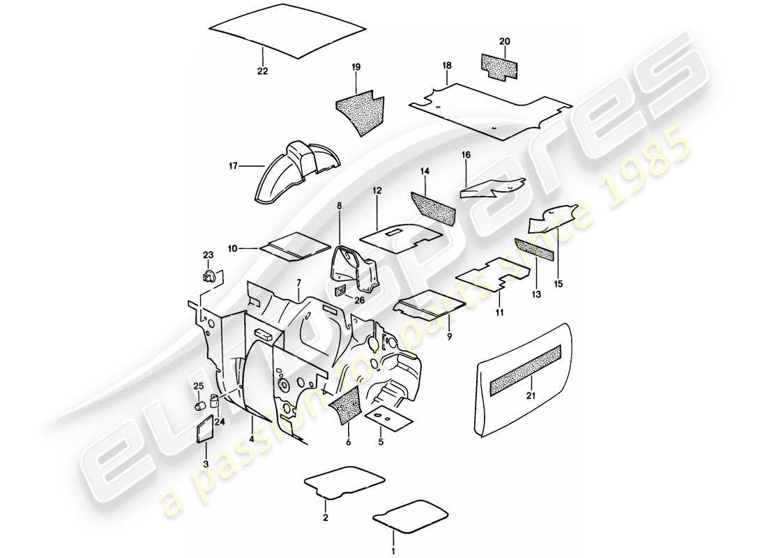 porsche 944 (1982) sound absorber part diagram