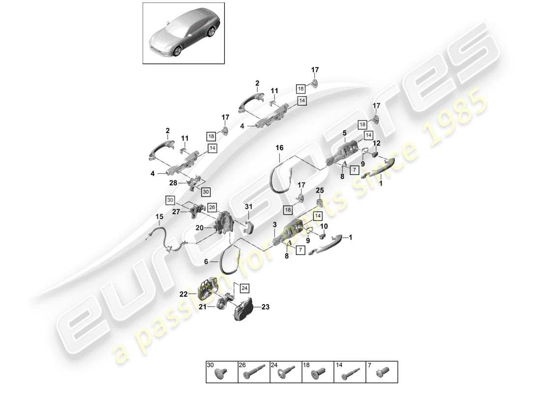 porsche panamera 971 (2019) door handle, outer part diagram