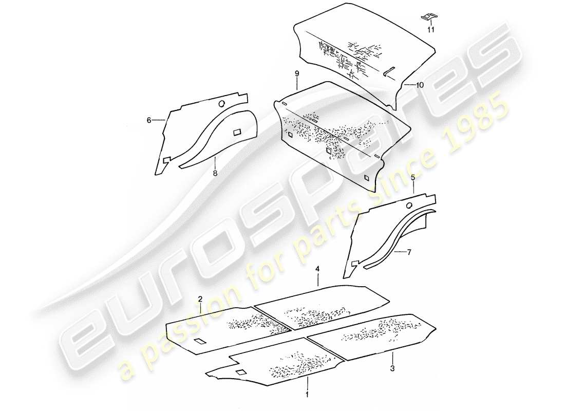 porsche 959 (1987) body shell - sound proofing 1 part diagram