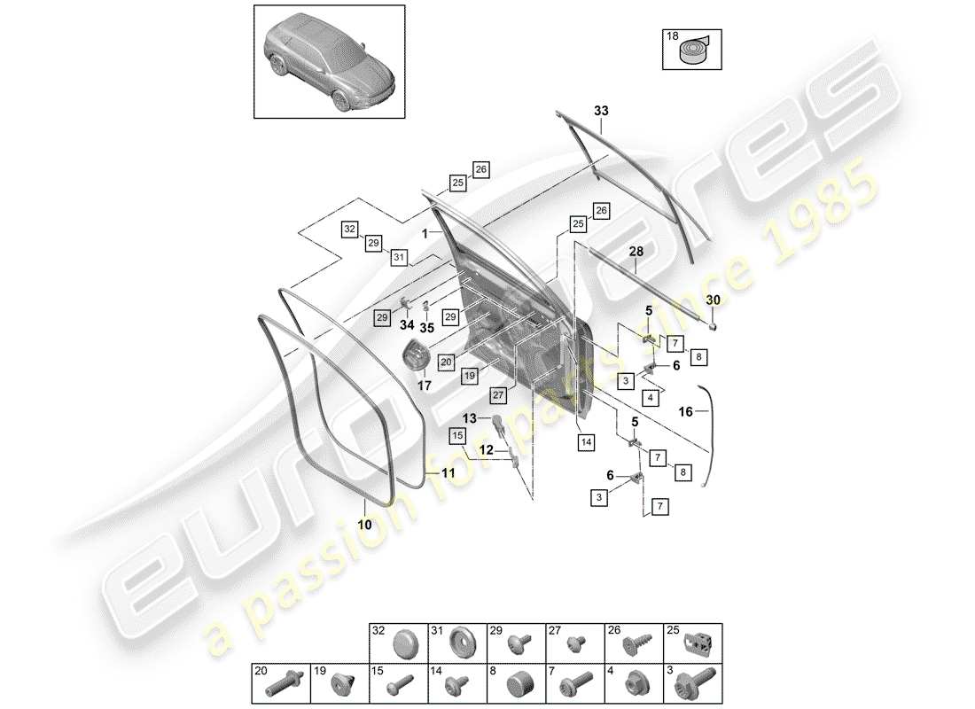 porsche cayenne e3 (2018) door shell part diagram