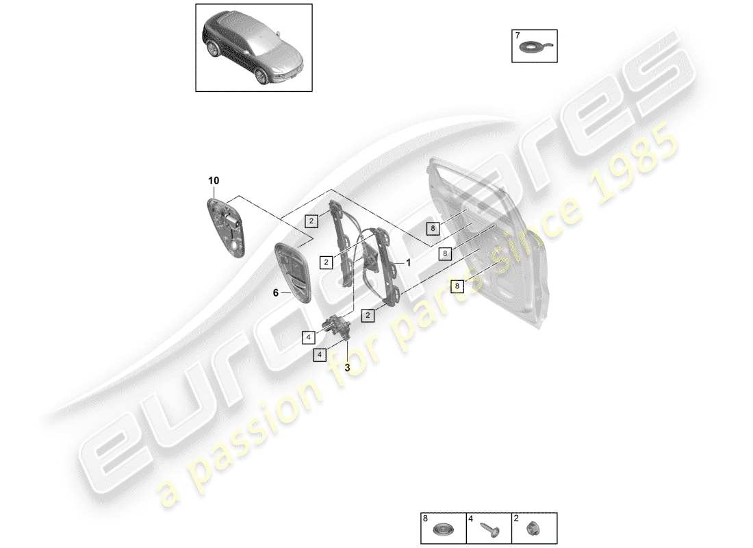 porsche cayenne e3 (2018) window regulator part diagram