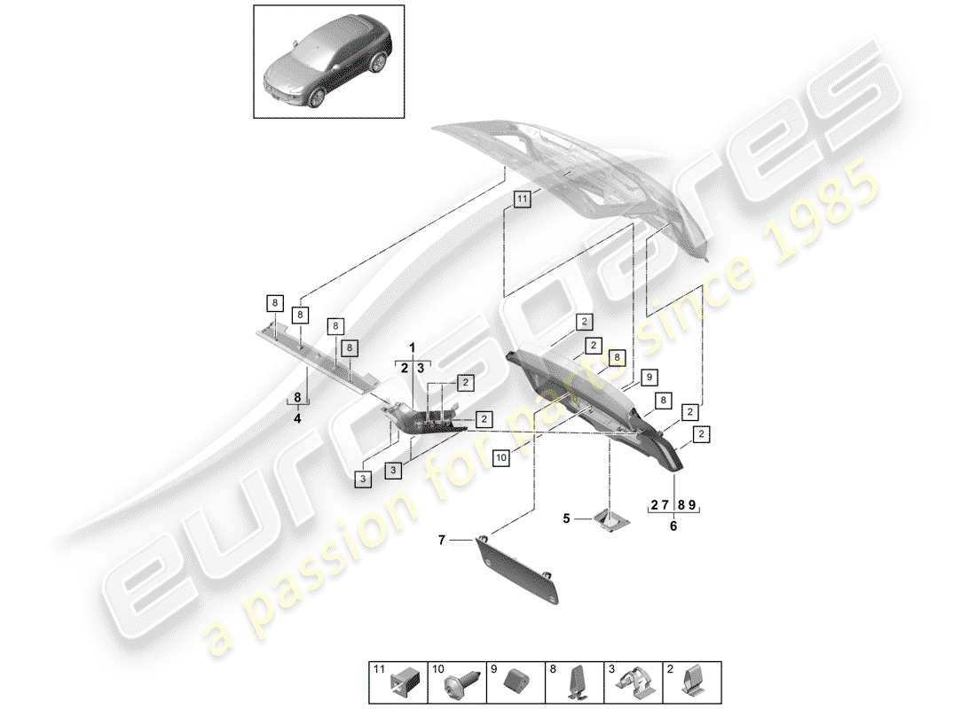 porsche cayenne e3 (2020) trim panel for hatch gate part diagram