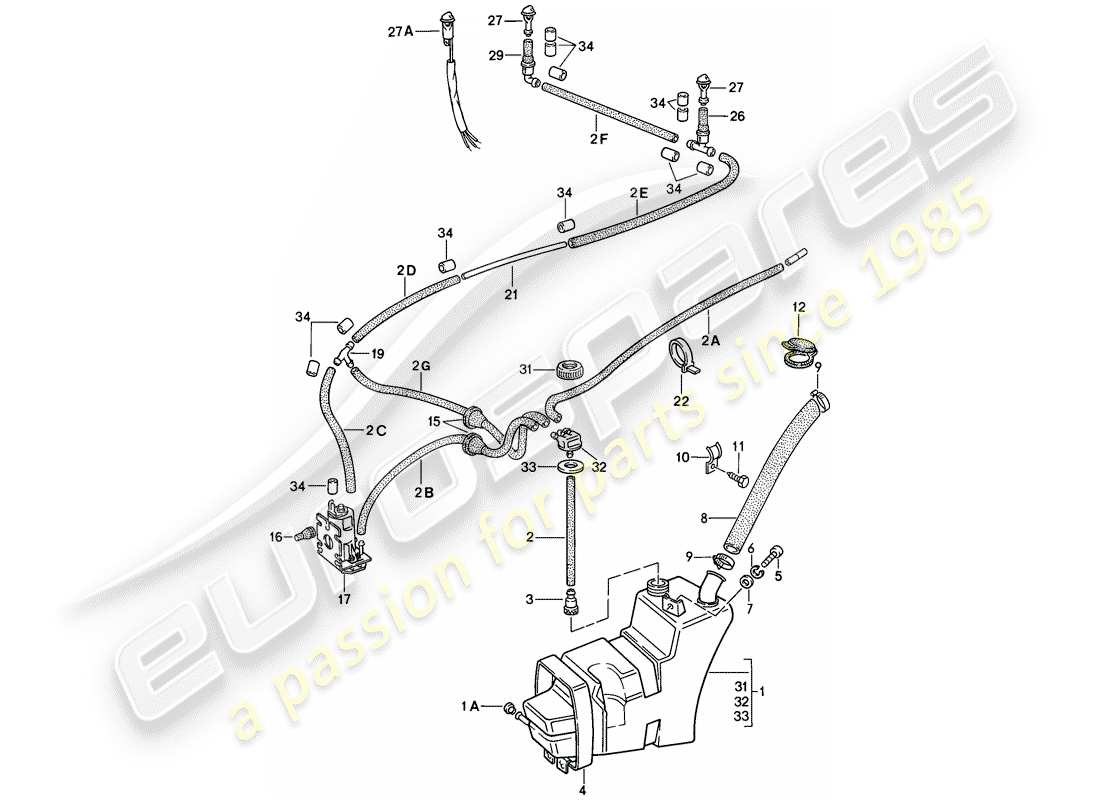 porsche 911 (1986) windshield washer unit part diagram