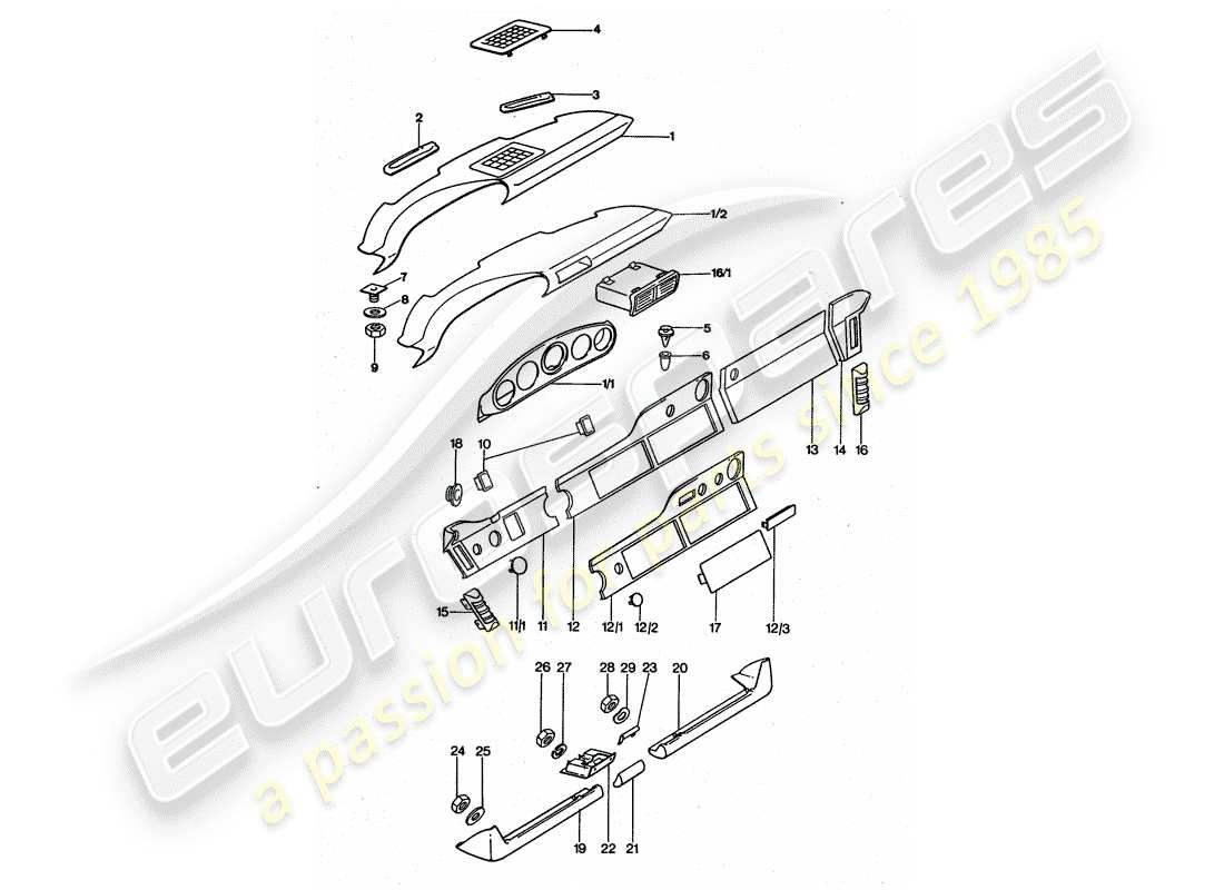 porsche 911 turbo (1977) dashboard part diagram