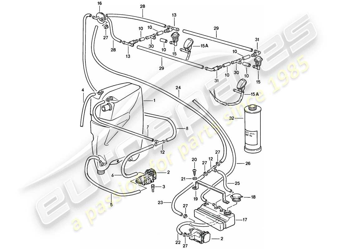 porsche 928 (1986) windshield washer unit part diagram