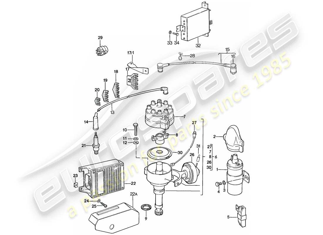 porsche 928 (1986) engine electrics - k-jetronic - l-jetronic part diagram