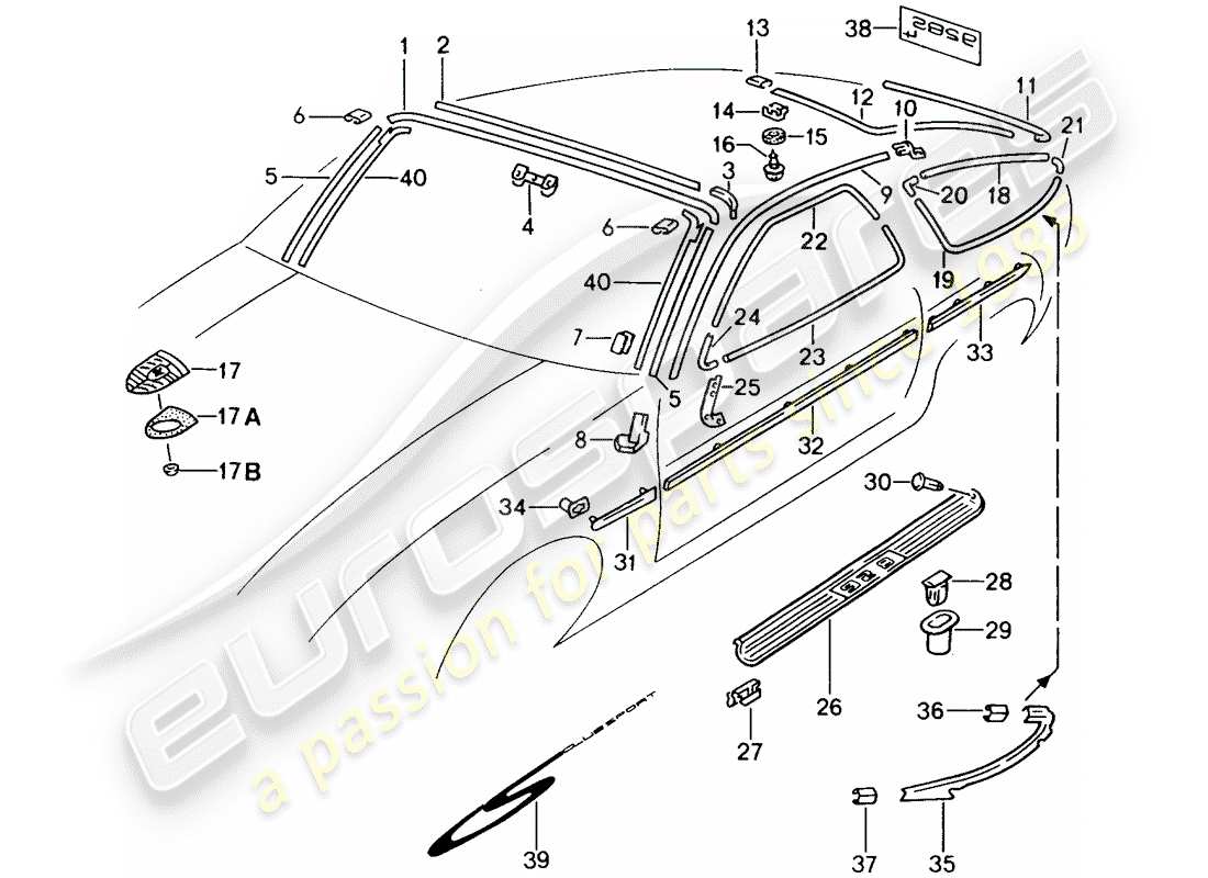 porsche 928 (1987) decorative fittings - exterior equipment part diagram