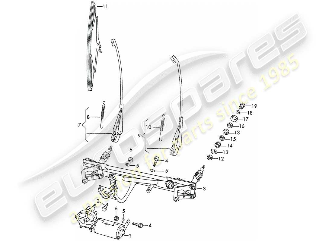 porsche 911/912 (1968) windscreen wiper system part diagram