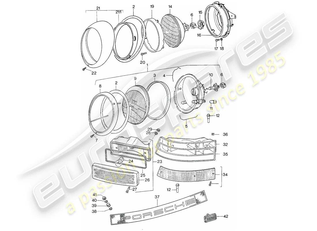 porsche 911 turbo (1977) headlamp - lighting part diagram