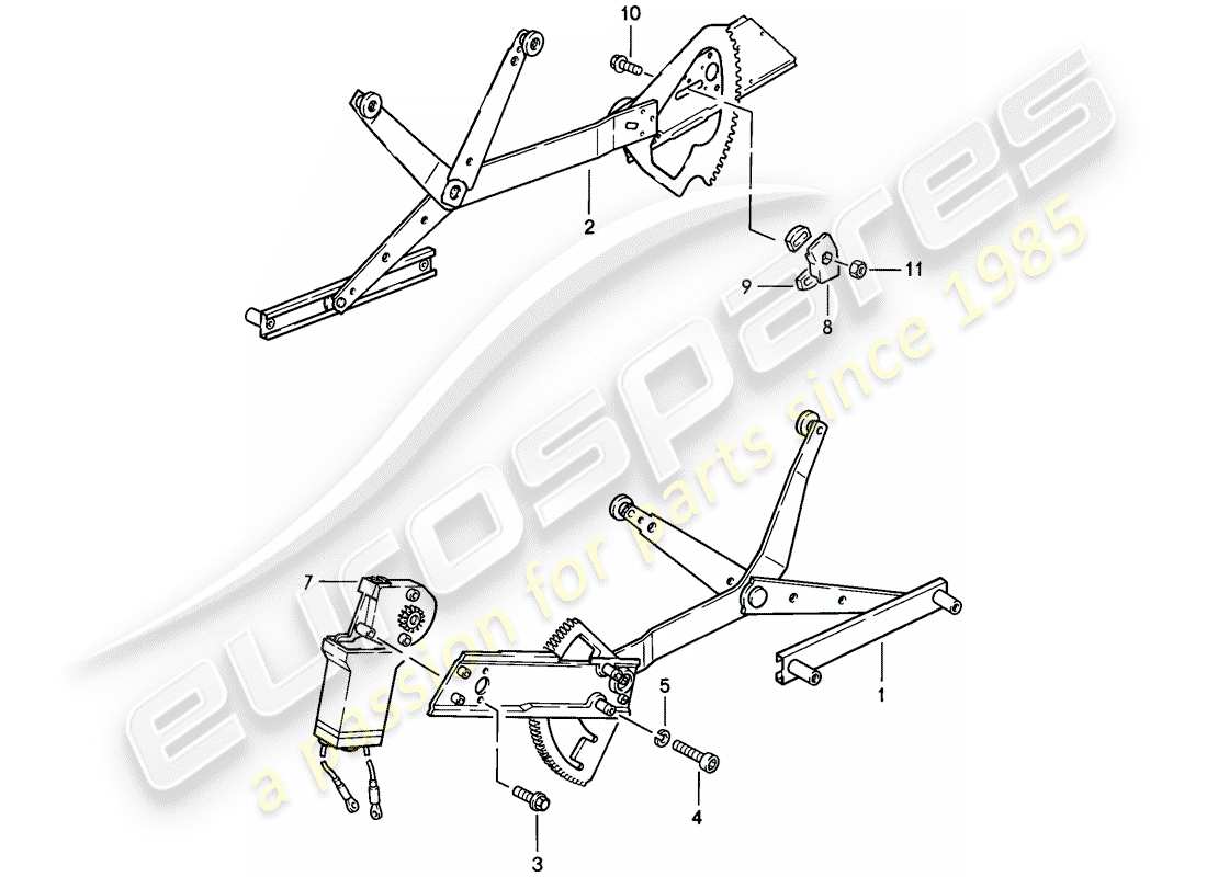 porsche 911 (1986) window regulator part diagram