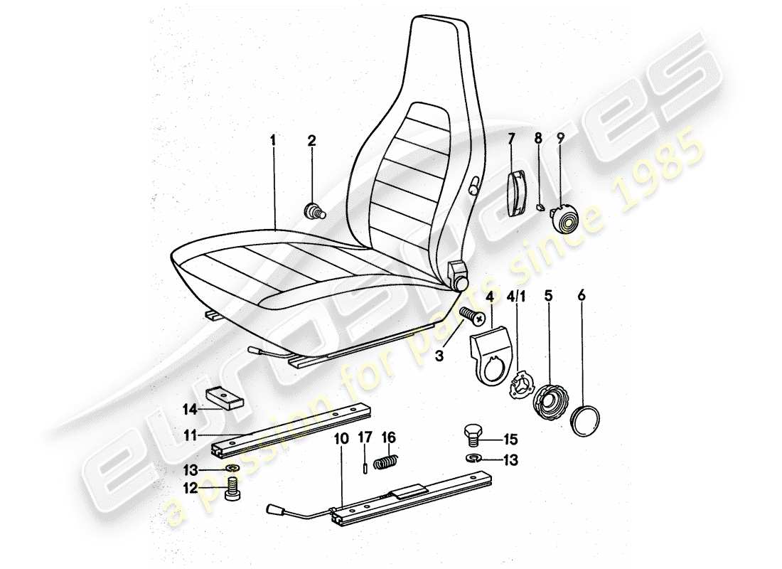 porsche 911 turbo (1977) front seat - complete part diagram